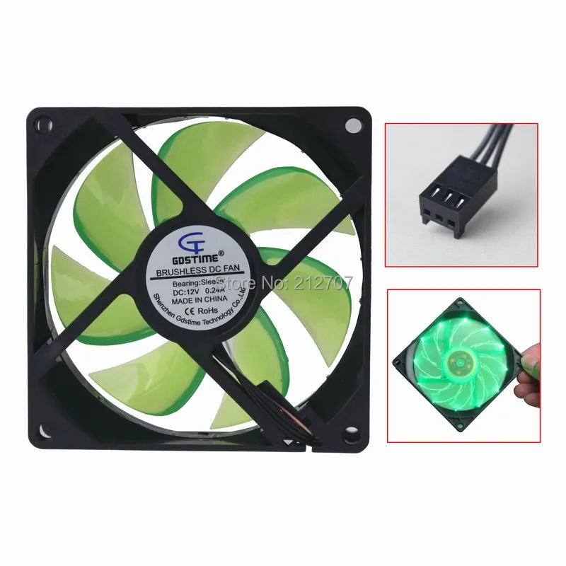 1 шт. Gdstime 92 мм LED Зеленый свет вентилятор охлаждения 92*92*25 DC 12V 3Pin для ПК компьютера