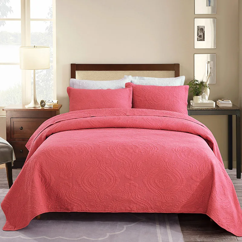 LeRadoreCustom Red Solid Quilting Bedspread Coverlet 3pcs Cotton Stitching Bed Linens Motel Home Hotel Set Pillowcases | Дом и сад