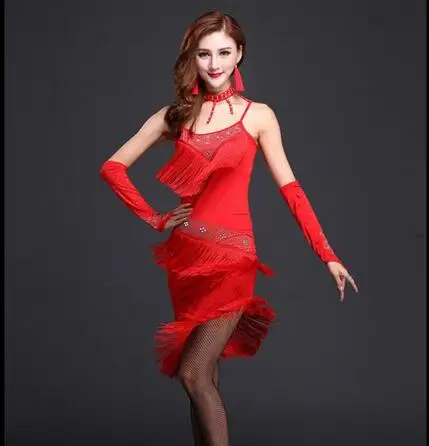Новинка 2017 женское платье с бахромой Rumba Samba Cha танцевальная одежда бальное Танго