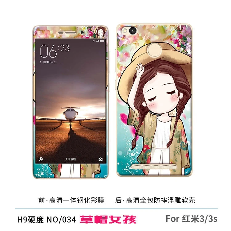 For Xiaomi Redmi 3 Pro 3S Case Soft TPU Cartoon protective Back Cover With Front Toughened glass film for xiaomi redmi 3pro 3s |