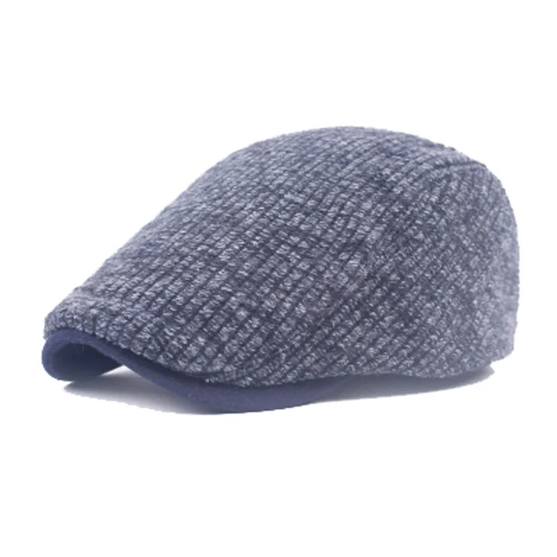 Dark Blue FS, зимний винтажный хлопковый берет, вязаная шапка с пряжкой, плоские шапки в полоску, повседневные, газетные, черные, синие, коричневые, теплые шапки для мужчин - Цвет: Dark Blue