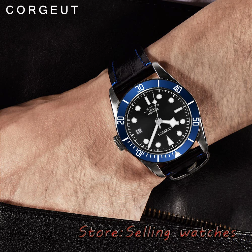 

41mm corgeut black dial sapphire Glass miyota 8215 Automatic diving mens watch