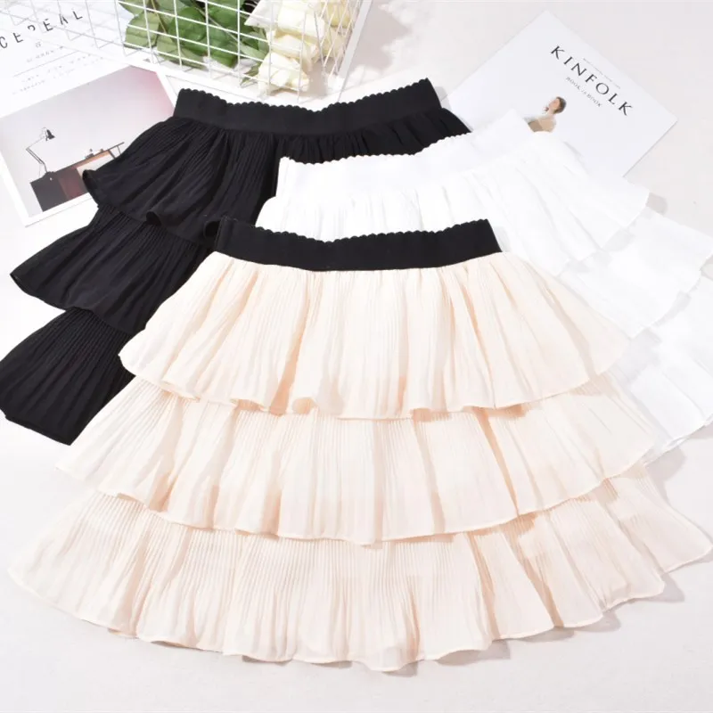Летние шифоновые многоярусные короткие юбки Skorts с высокой талией однотонные