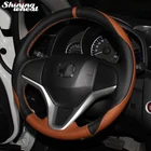 Черно-коричневая натуральная кожа брикет для Honda New Fit City Jazz 2014 2015 HRV чехол рулевого колеса автомобиля 2016 Vezel 2015-2017