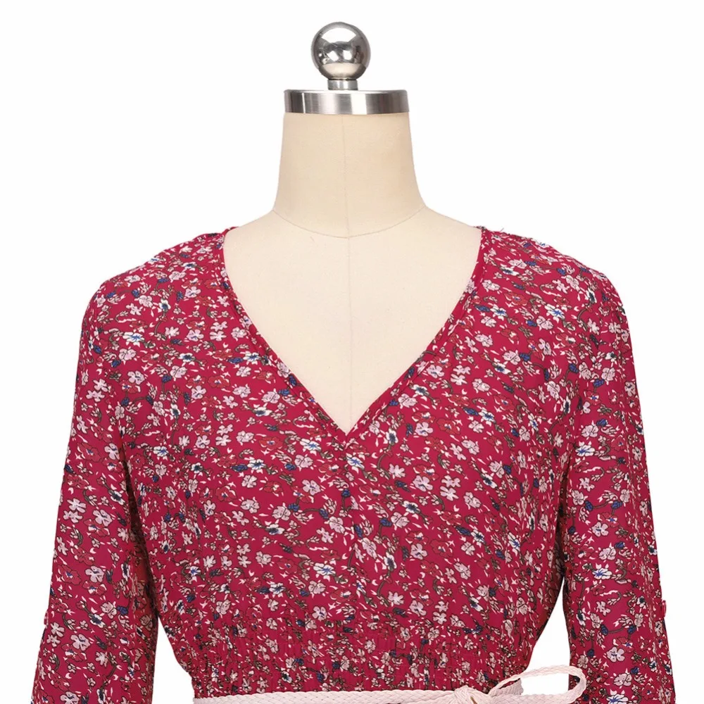 Telotuny печатных осень цветочные Boho длинным рукавом Женские платье платья для беременных реквизит элегантное праздничное платье 8 октября