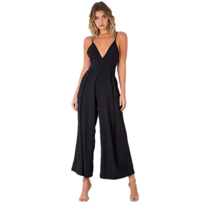 Sexy V Neck Backless Strap Jumpsuit Women Summer 2018 Casual Loose Long Overalls for Orange Romper Bodysuit Pants with Bow | Женская