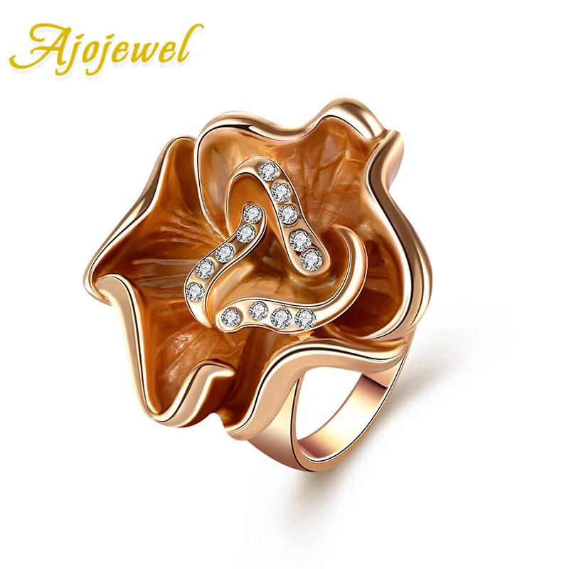 Ajojewel Новое роскошное прозрачное большое кольцо с чешским цветком для женщин