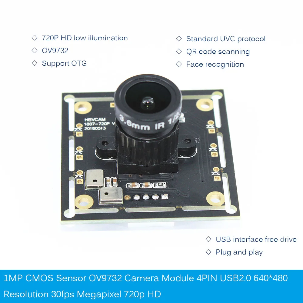 HBVCAM 1MP CMOS датчик OV9732 модуль камеры 4PIN USB2.0 640*480 разрешение 30fps мегапиксельная 720p