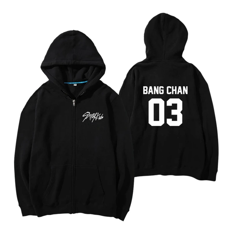 KPOP StrayKids мужская толстовка с капюшоном на молнии SEUNGMIN WOJIN CHANGBIN унисекс черный