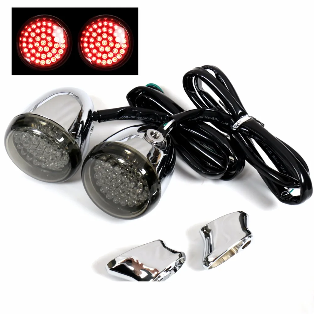 

Rear Chrome LED Bullet Smoked Turn Signals&Short Brackets For Harley Softail Dyna Sportster XL 883 1200
