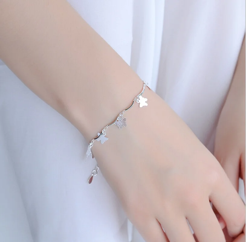 

925 Sterling Butterfly Beads Pendant Bracelet For Women Charm Chain Bracelet Jewelry Accessories Girl Gift Mujer Pulseras