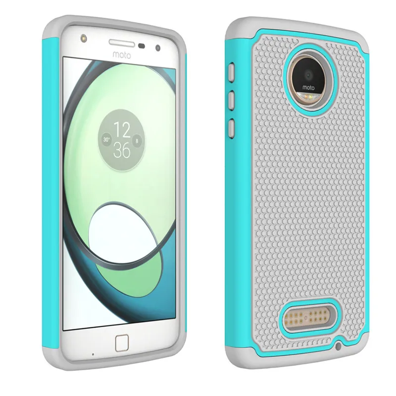 mint green Двойной Слои антидетонационных Телефон чехол для Motorola Moto Z Play крышка кремния и Пластик Панцири противоударный 2in1 назад Чехол протектор - Цвет: mint green