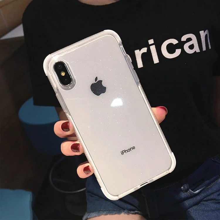 Блестящие Порошковые чехлы для телефонов iPhone X, XR, XS, MAX, XMAX, 10, 8, 7 Plus, 6, 6 S, прозрачный мягкий ТПУ противоударный чехол с логотипом