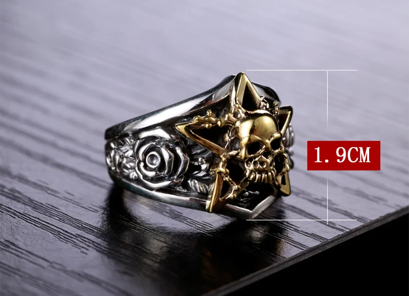 ZABRA, 925 пробы, серебро, золото, цвет, мужское кольцо с черепом, 3D Роза, мужские кольца, панк, Винтаж, байкер, готика, ювелирное изделие, мужские кольца