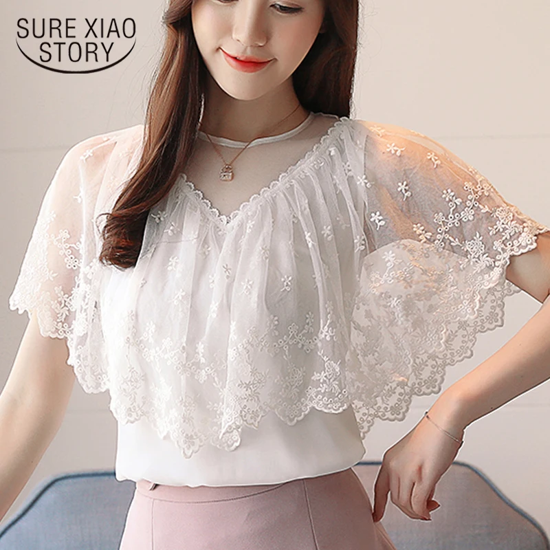 Новинка модная женская блузка большого размера кружевные плиссированные рукава