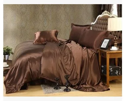 Роскошные шелковые комплекты постельного белья темно коричневого цвета сатин