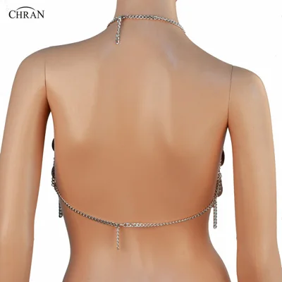 Chran Sequins Crop Top Disco вечерние, пляжные, закрывающие цепи, ожерелье Rave бюстгальтер без косточек, женское белье, праздничный костюм, одежда, ювелирные изделия CRM290
