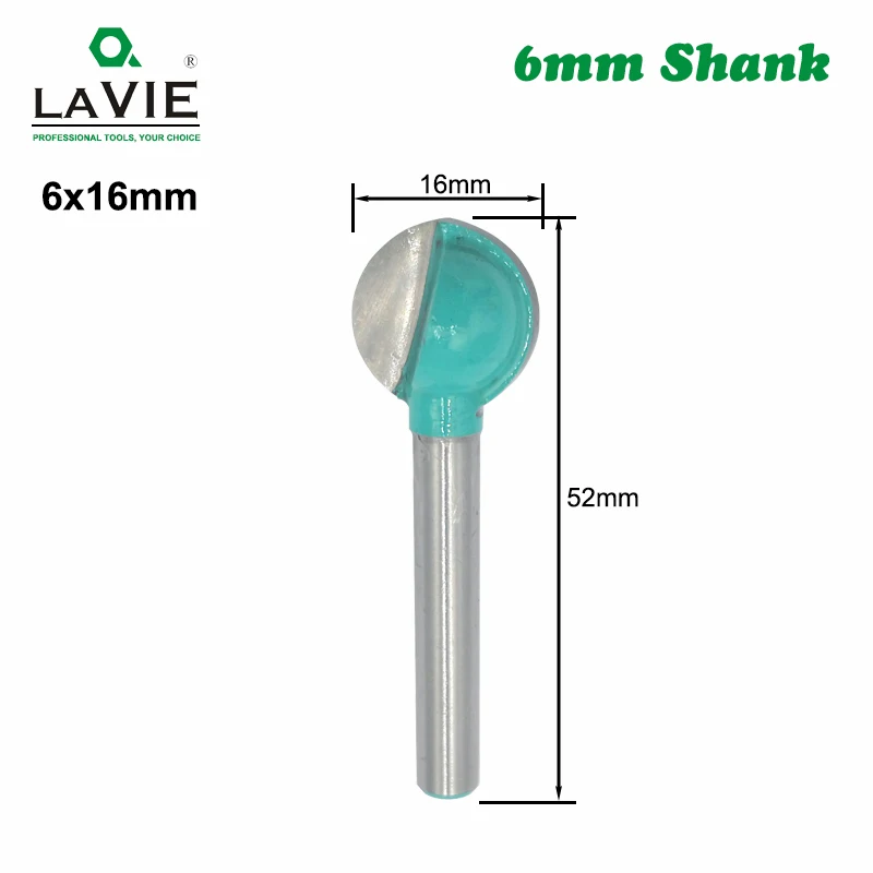 6x16mm LAVIE 1 шт. 6 мм хвостовик Сферический нос круглый резной бит бухта ЧПУ Фрезерный бит радиус ядро карбида вольфрама фрезы для дерева MC06003 - Длина режущей кромки: 6x16mm