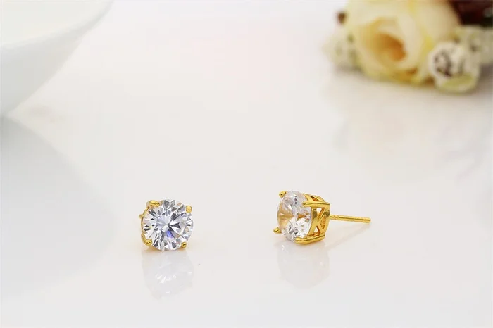Золото Цвет Четыре коготь круглый Амур Cut Циркон Серьги-гвоздики для женщин детей