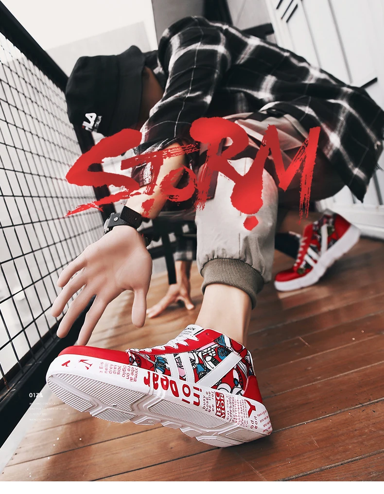 TYDZSMT Graffiti Sneakers Autumn Winter High Top Lover Shoes PU Woman Sneakers White Shoes Plus Size Zapatos De Mujer