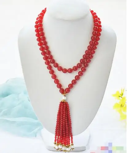 

fine jewelry Fashion red bead white round pearl necklace free shipping
