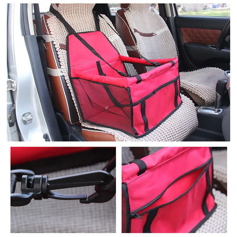 Pet Safety Seat Dog Cat Car Carrier Mat Travel Puppy Handbag Waterproof Travel Bag Breathable Mesh Sided Bag Safe Carry House - Color: Red