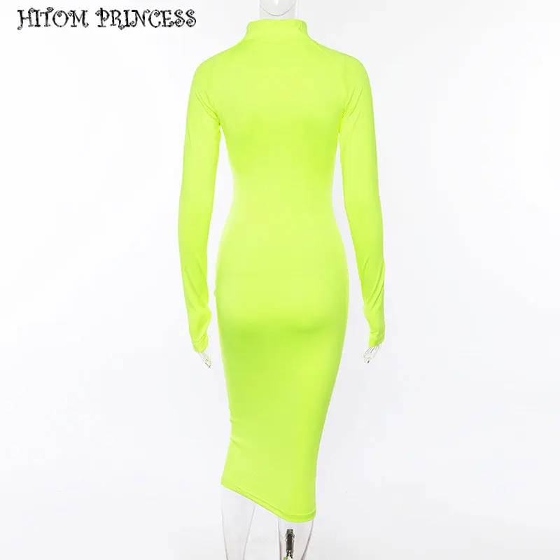 Платье с высоким воротом HITOM Осеннее длинное облегающее платье на молнии длинным