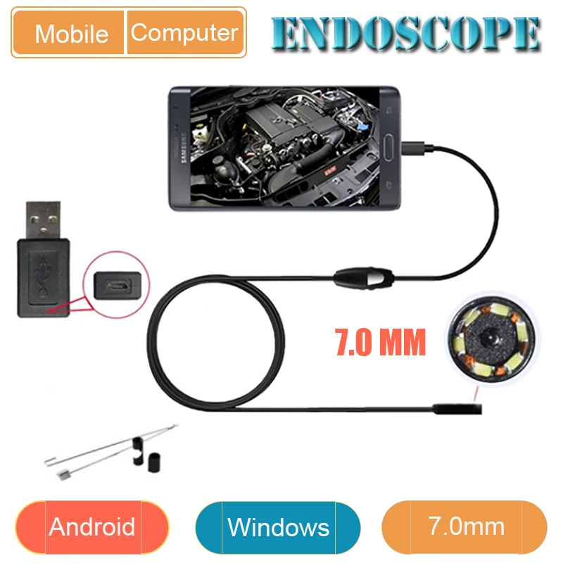Промышленность эндоскоп 7 мм USB эндоскопа Android endoscopio Камера IP67 Бороскоп endoskop