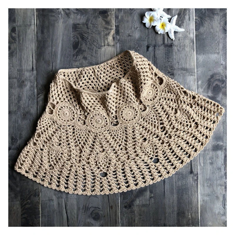 Handmade Crochet Bikini Skirt Women Sexy Hollow-out A-Line Skirt
