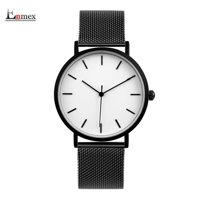 Enmex cool style men wristwatch Brief vogue simple stylish stainless steel band simple brief face quartz clock fashion watch biden cool style men wristwatch brief vogue simple style men diament watch ultra thin watch stainless steel mesh bayan kol saati