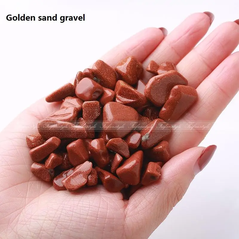 Golden Sand Gravel 50 г натуральный розовый кварц белый кристалл Аметист черный обсидиан мини камень рок чипы с лечебным действием, образцы A115CL кристалл любовь - Цвет: Golden Sand Gravel