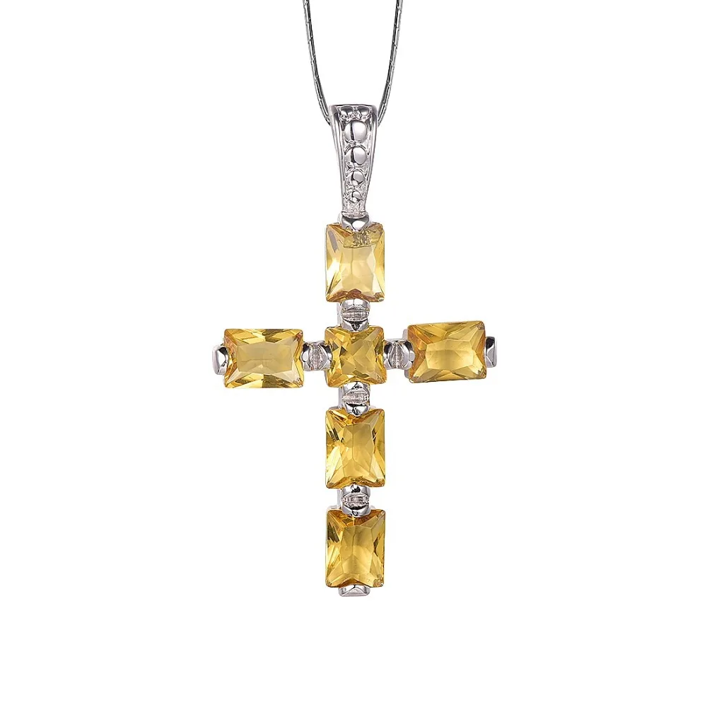Желтый Кристалл Циркон 925 стерлингового серебра красивый крест кулон Бесплатная