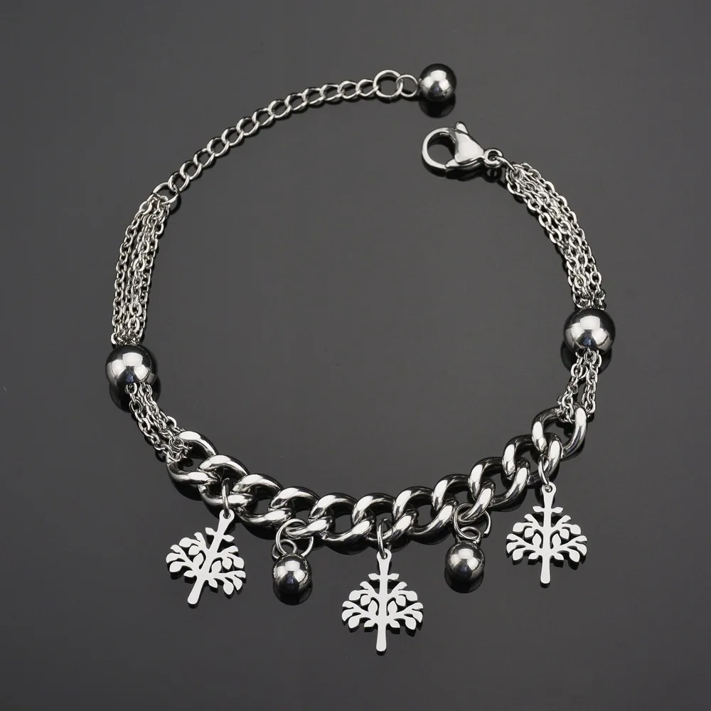 Простой Корона жизни Дерево бабочка кулон многослойный браслет из нержавеющей