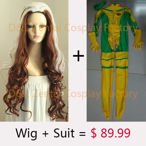 Suit Add Wig Костюм на Хэллоуин, X-men Rogue косплей костюм, желтый и зеленый Облегающий комбинезон из синтетической эластичной ткани костюм супергероя для женщин с париком - Цвет: Suit Add Wig