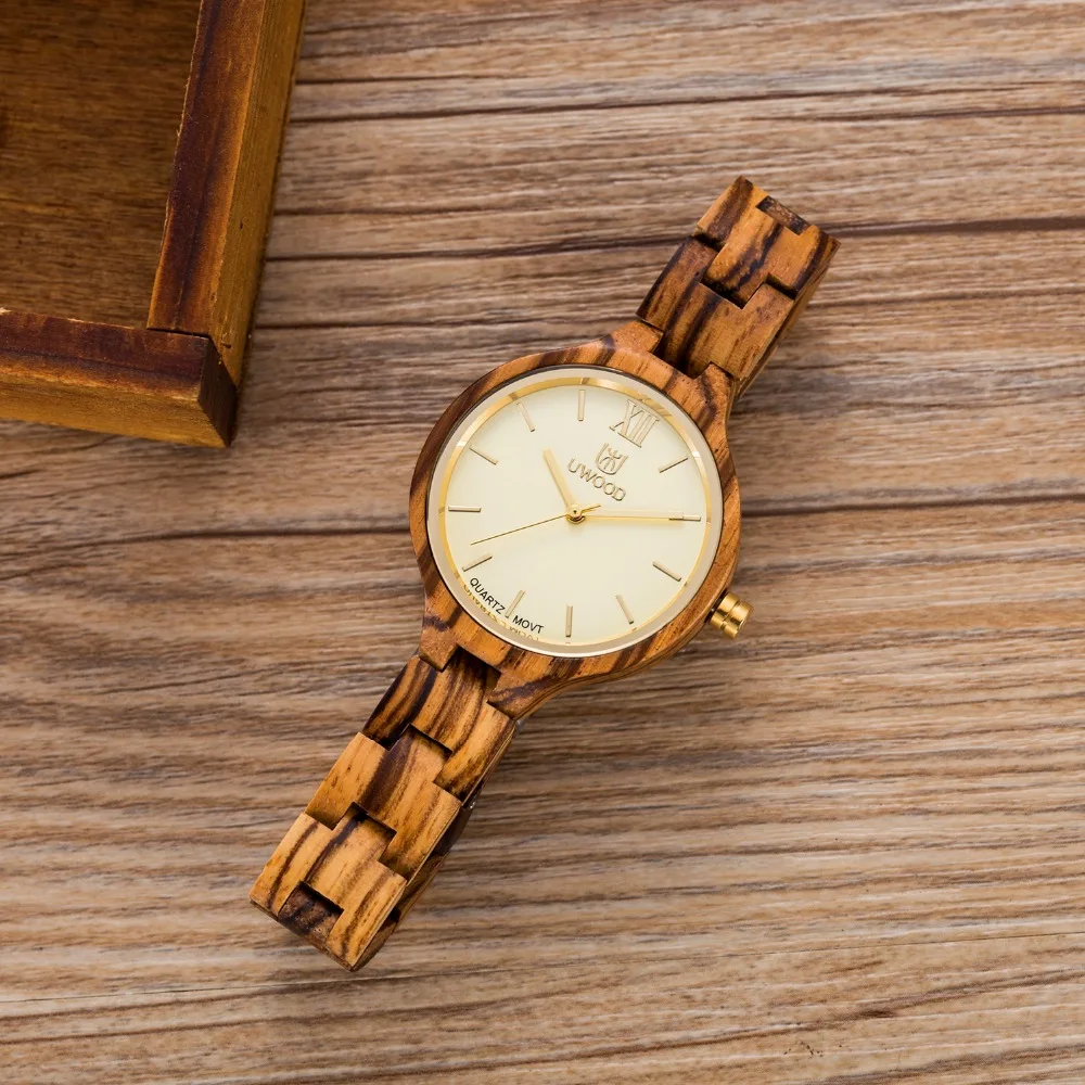 

Fashion Top Luxury Brand UWOOD New Coming Walnut Material Small Size Women Dress Wood Watch Natural Women Lady Dress Wood Watch