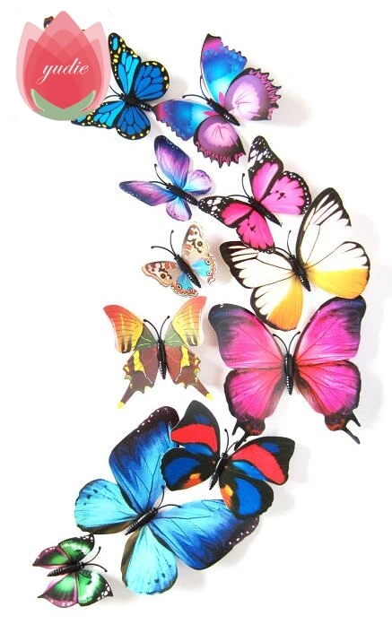 3D Multi Color 12 шт. DIY Реалистичные 3D многоцветные бабочки на магните на холодильник, магнитные наклейки на стену для детской комнаты, кухни, украшения для дома, Бесплатный клей - Цвет: 3D Multi Color