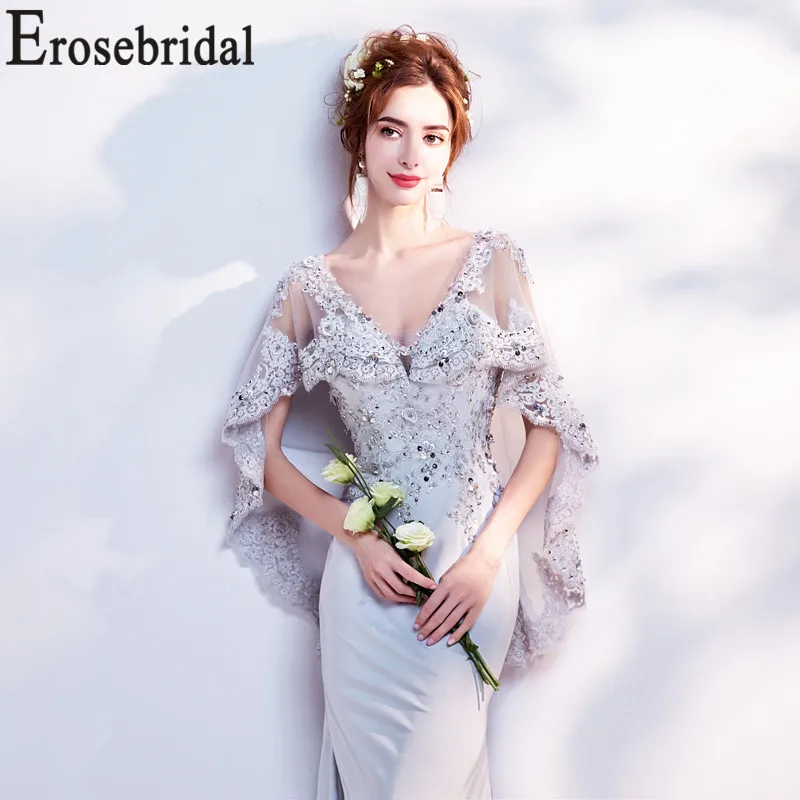 Erosebridal New Arrival 2019 Satin Evening Dress Mermaid Gown Backless Formal Party Women Gray robe de soiree | Свадьбы и торжества