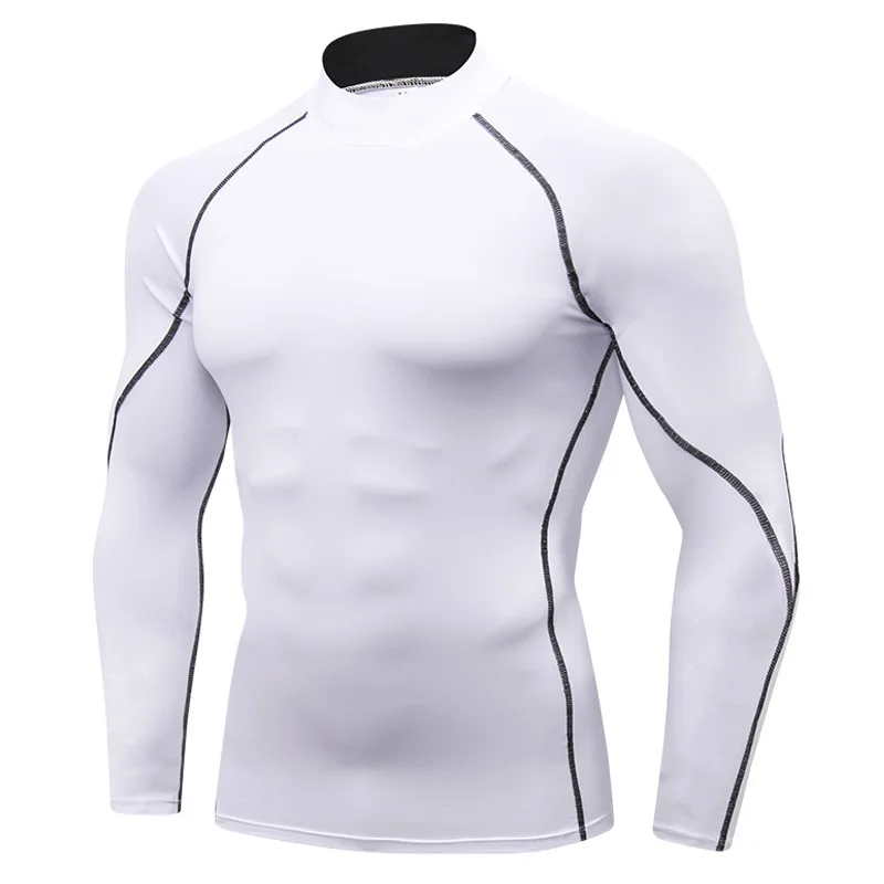 

Mens high collar fitness long sleeves New Quick Dry Compression Tight Jersey Fitness Gym Sports Running shirt Bodybuilding shirt