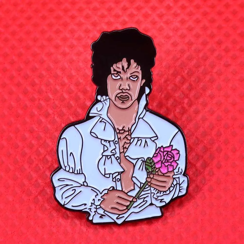 

Prince enamel pin gentleman blue shirts flower brooch art musical badge rock & roll jewelry women jacket accessory gift for her