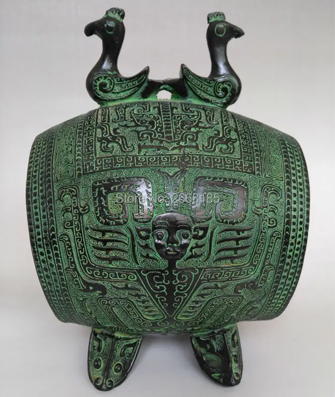 Лидер продаж Новый китайский античная бронза двойной птица Барабаны статуя Carven