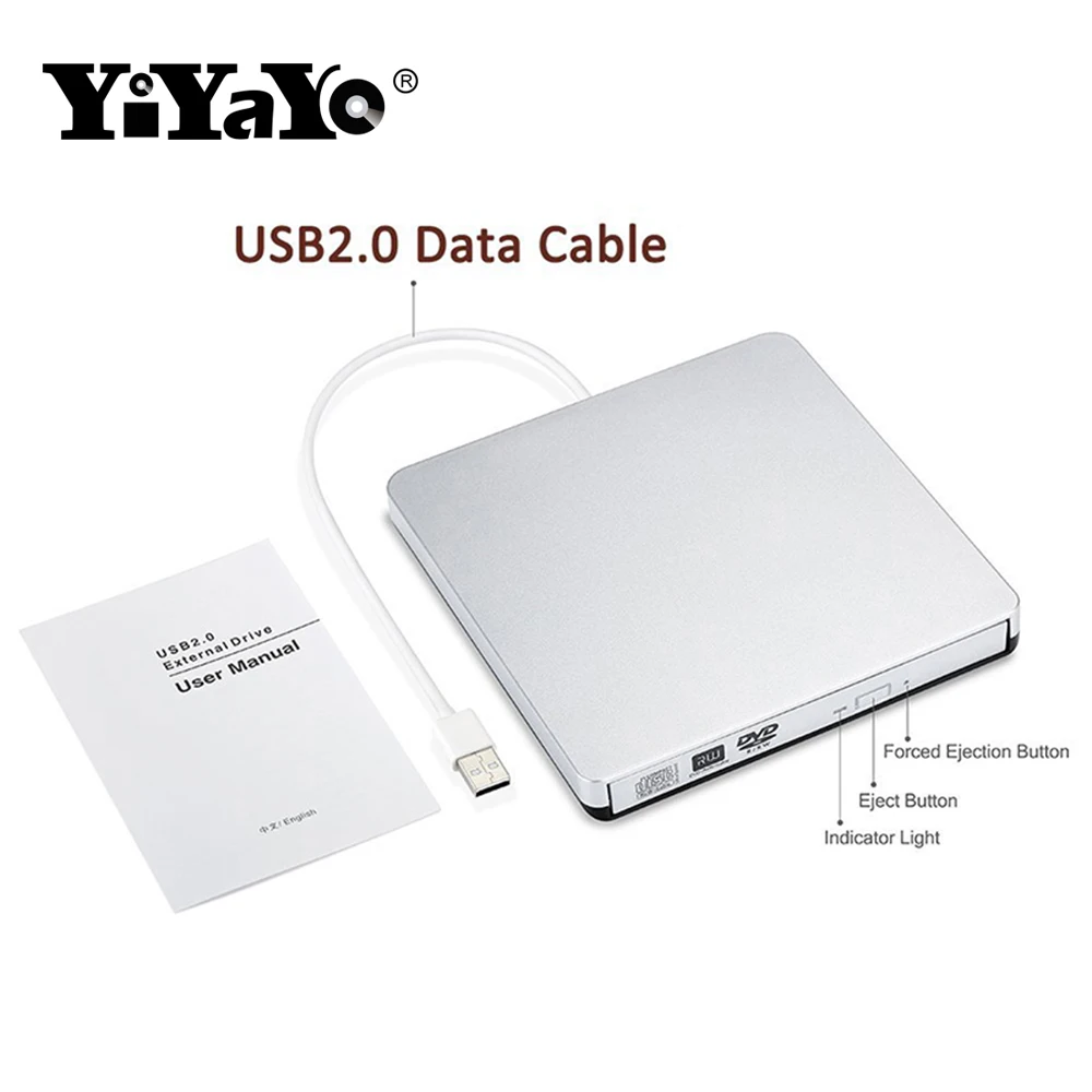 YiYaYo внешний флэш накопитель USB 2 0 VCD/CD/DVD плеер оптический считыватель тонкий