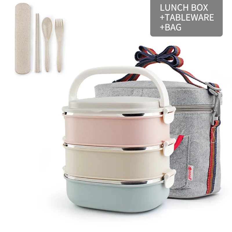 Lunch Box Set 304 Ланч-бокс из нержавеющей стали для детей, японский Бенто-бокс, портативный школьный контейнер для еды для пикника, термоконтейнер для ланча - Цвет: Lunch Box Set
