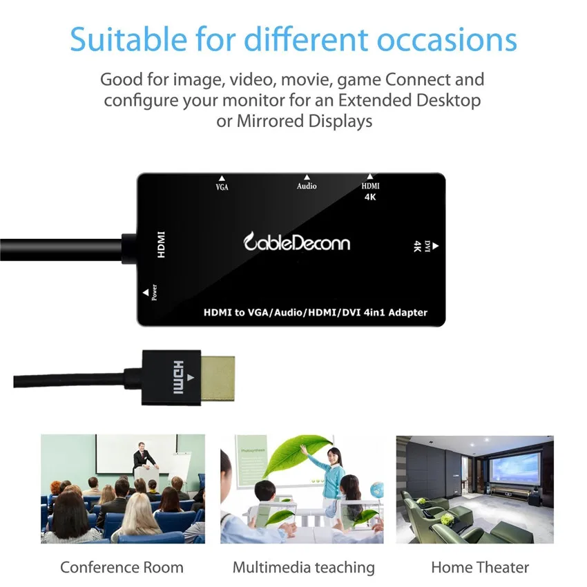 Конвертер HDMI в VGA DVI 4K многопортовый адаптер для PS4 компьютера HDTV 4 1 видео аудио