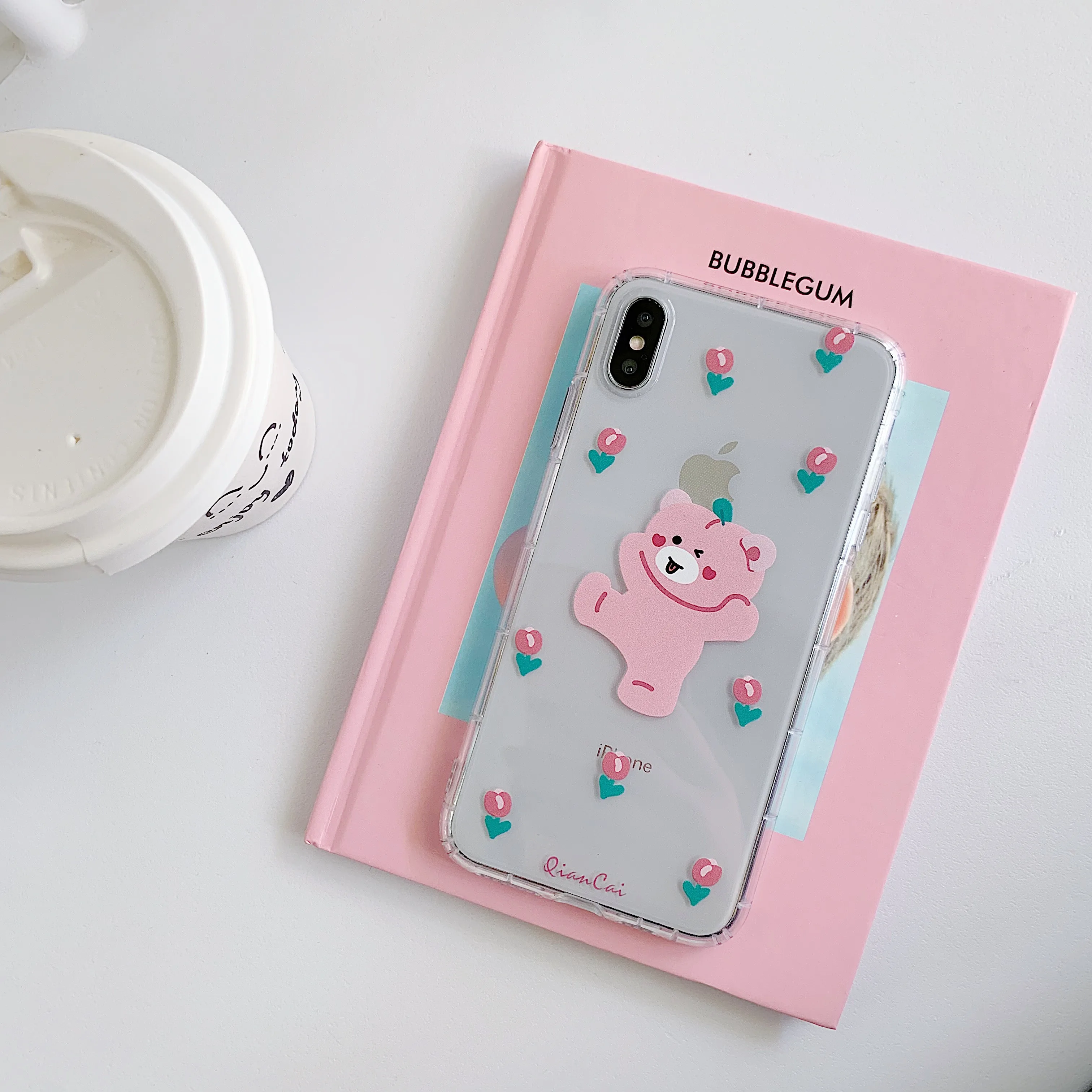 Милый розовый персиковый чехол для телефона с рисунком медведя iphone 7 8 6 6S Plus