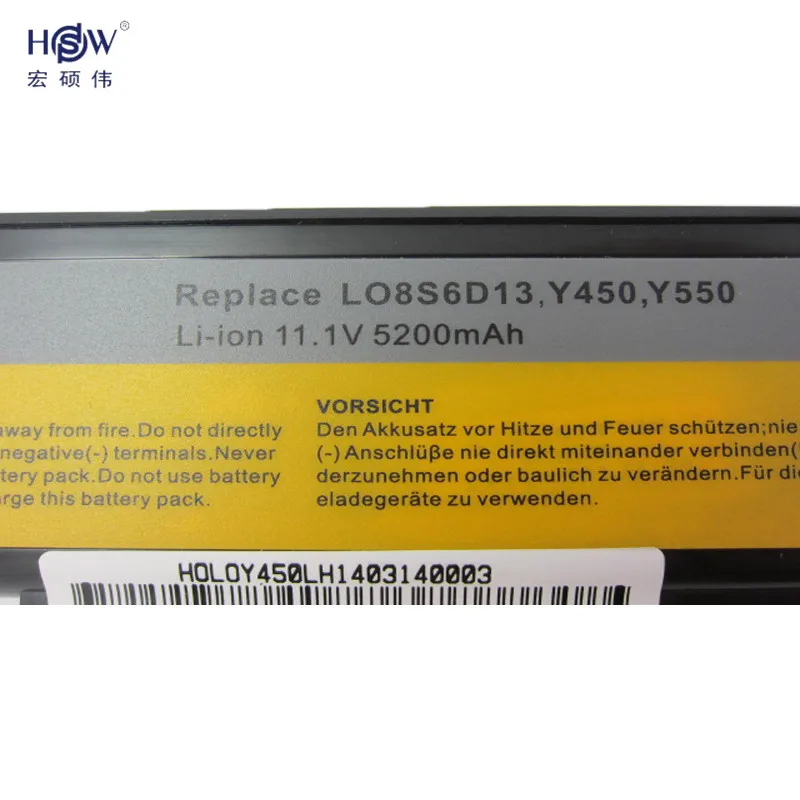 HSW 11 1 V 5200mah Аккумулятор для ноутбука Lenovo Ideapad Y450 Y450A Y450G Y550 Y550A Y550P 55Y2054 L08L6D13 L08O6D13