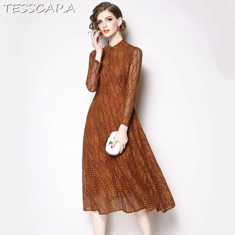Женское осеннее элегантное кружевное платье TESSCARA рубашка женское высокого