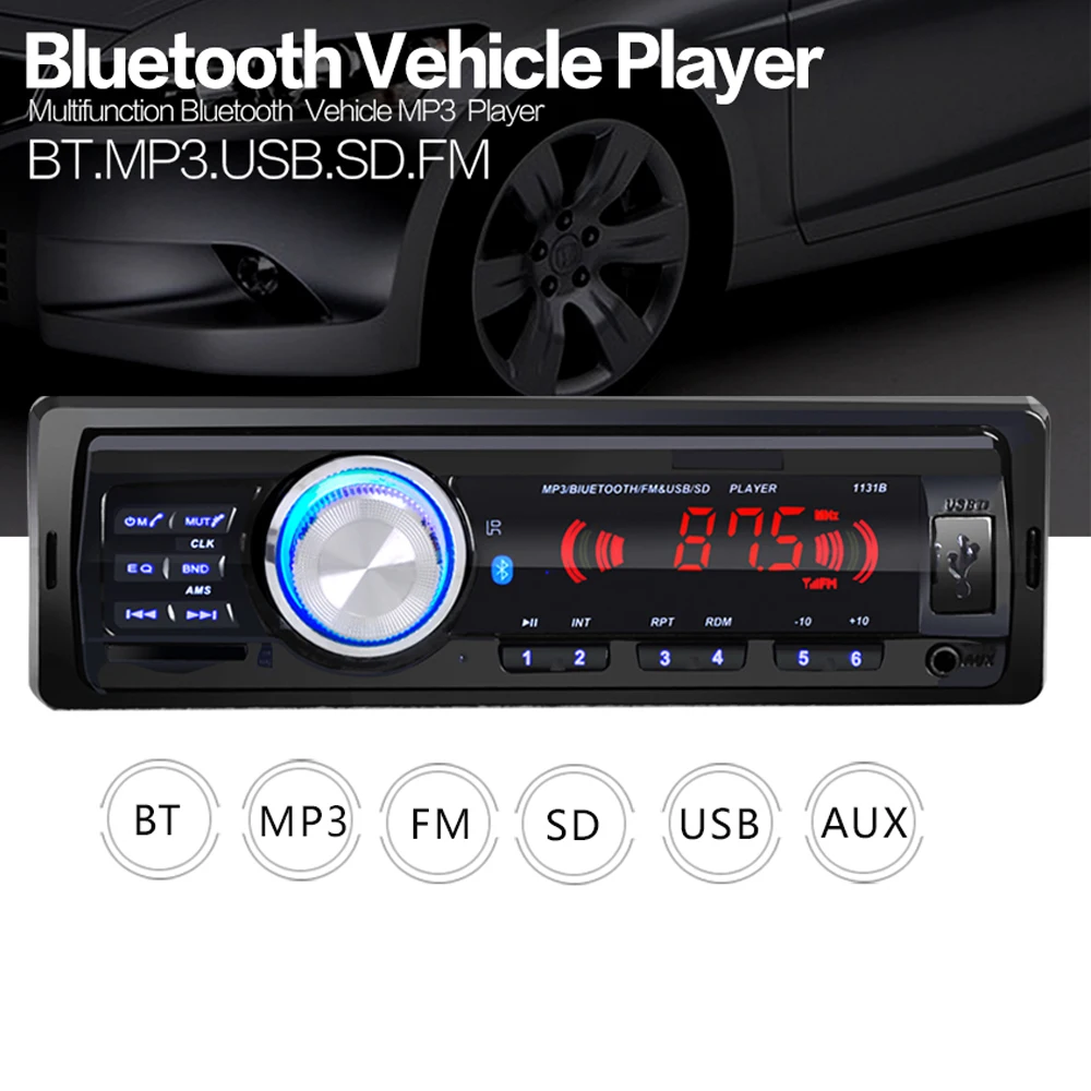 12 В автомобильный аудио Радио Стерео FM Bluetooth V2.0 USB SD Mp3 плеер AUX Mic Hands-free с пультом