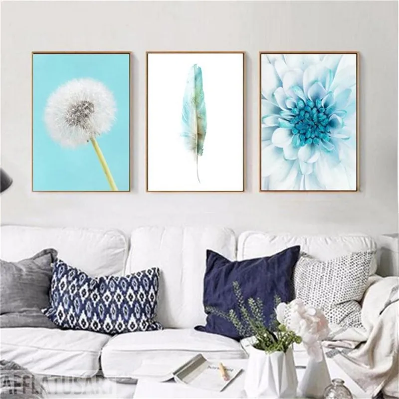 Скандинавская Хризантема перо Одуванчик настенная Картина на холсте плакат