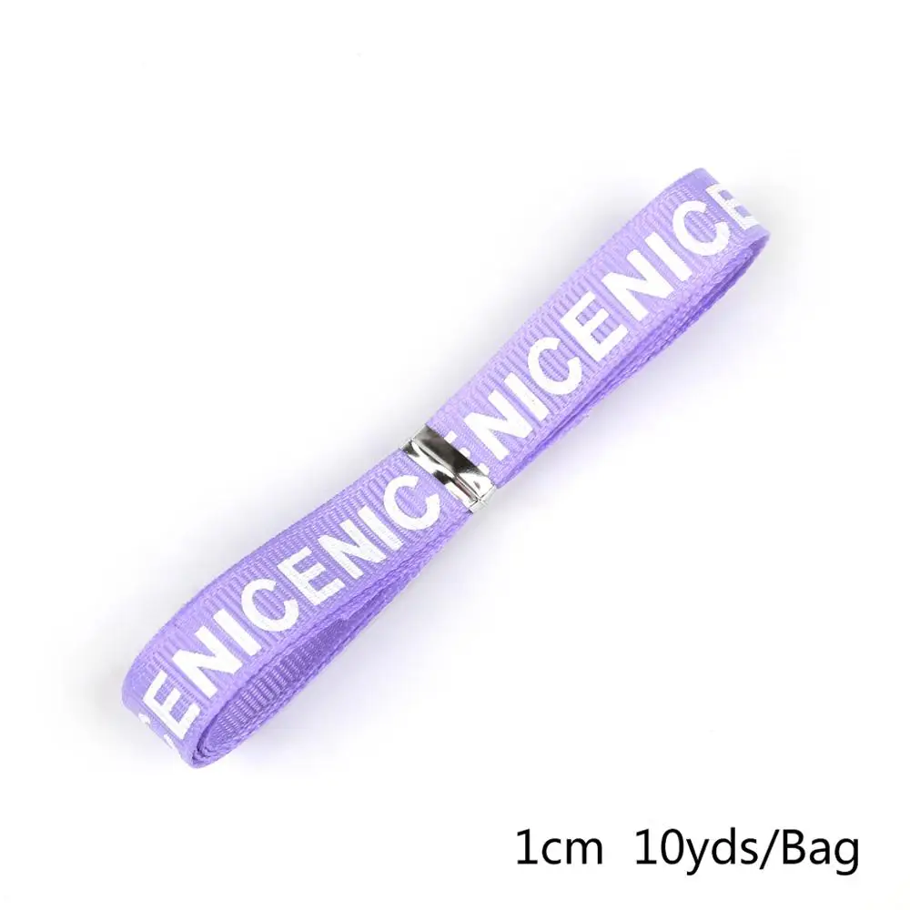 Purple Горячая 10 ярдов ширина 10 мм "хороший" напечатанный корсаж однотонные ленты буквенный принт лента для DIY подарок Свадебная Упаковка ремесла - Цвет: Purple