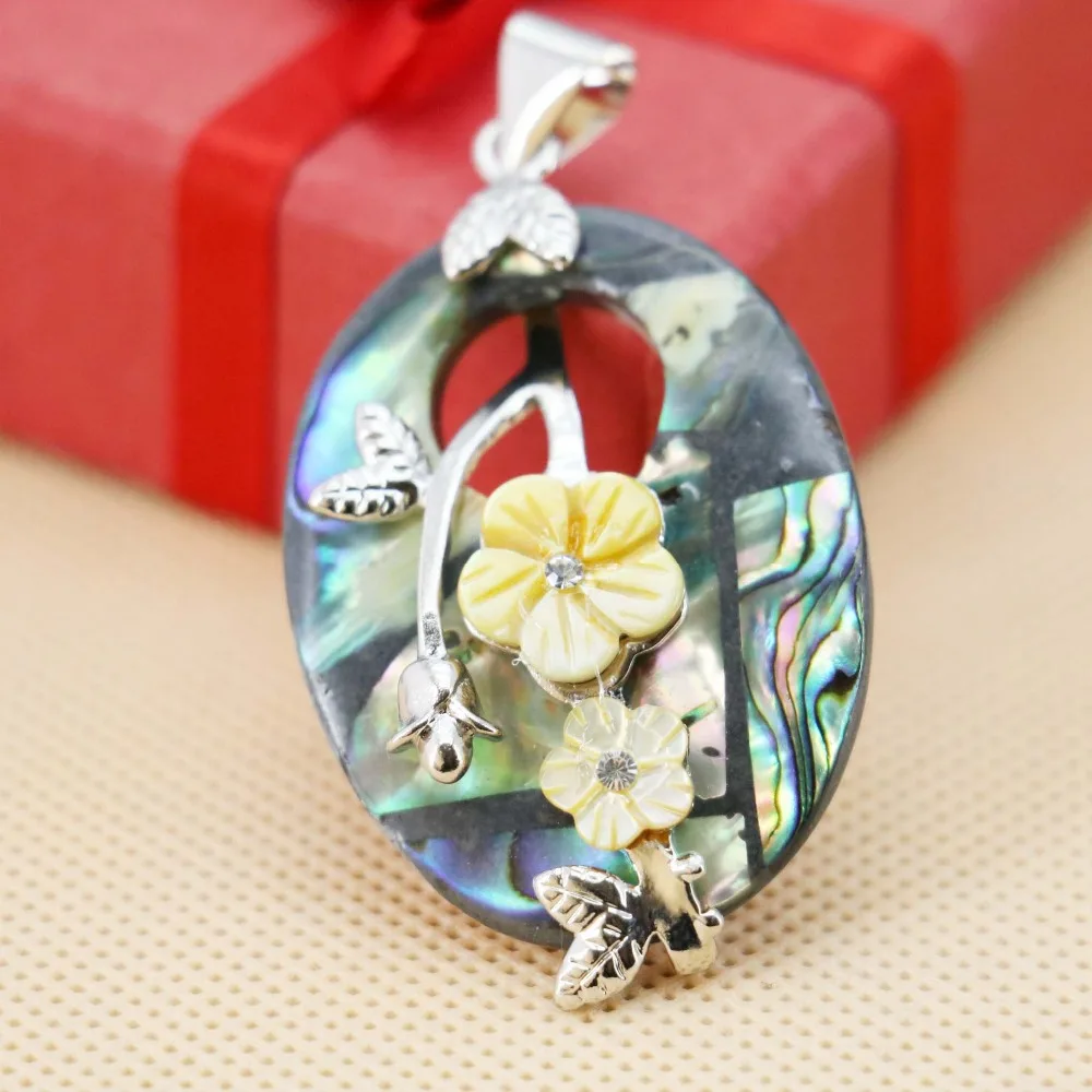 

30*41mm Ethnic Chic Natural Abalone seashells sea shell Material pendants DIY beads Embroider flower jewelry making design gifts